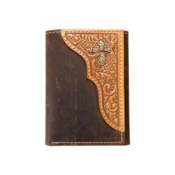 Nocona Men's Trifold Embossed Scroll Cross Concho Wallet- Medium Brown