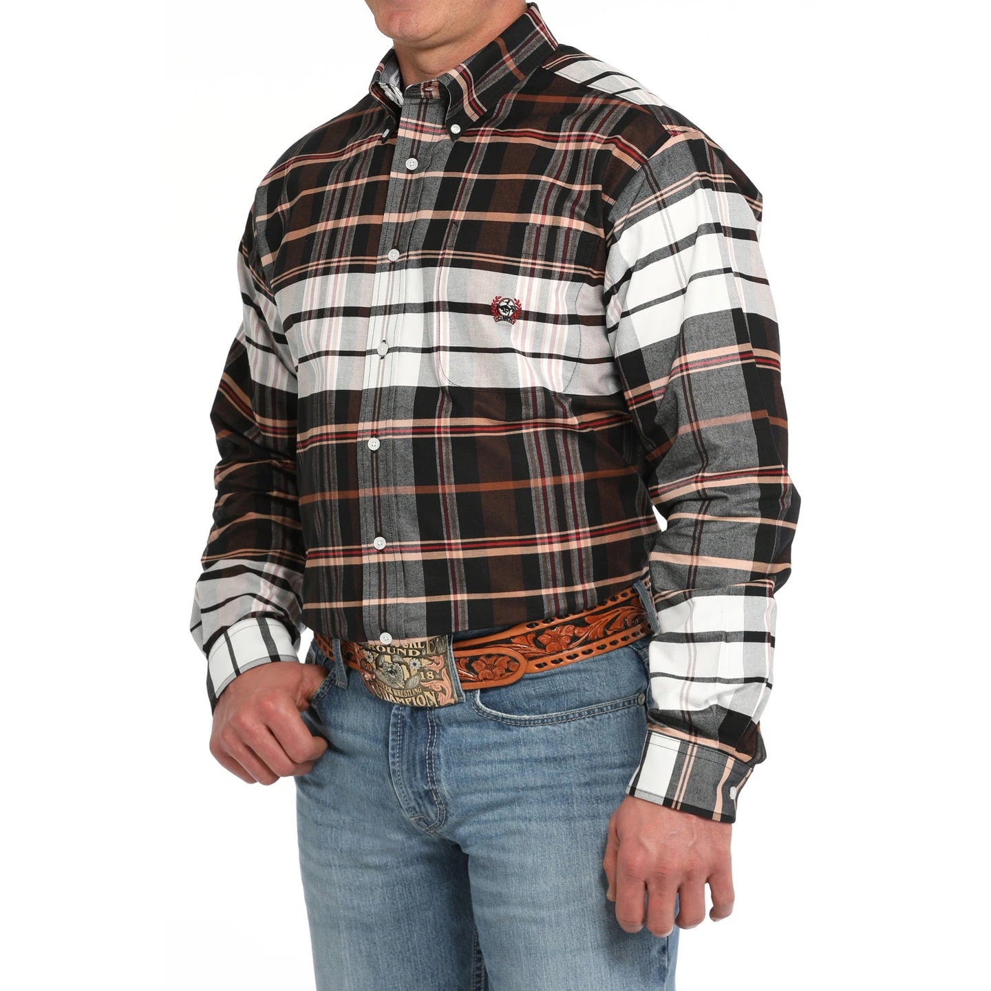 Cinch Men's Long Sleeve Plaid Oxford Shirt - Multi Colour