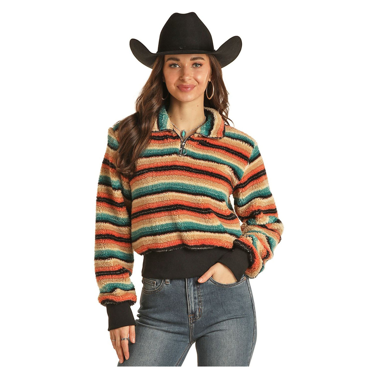 Rock & roll Women's Zip Pullover w/Print - Multi Stripe
