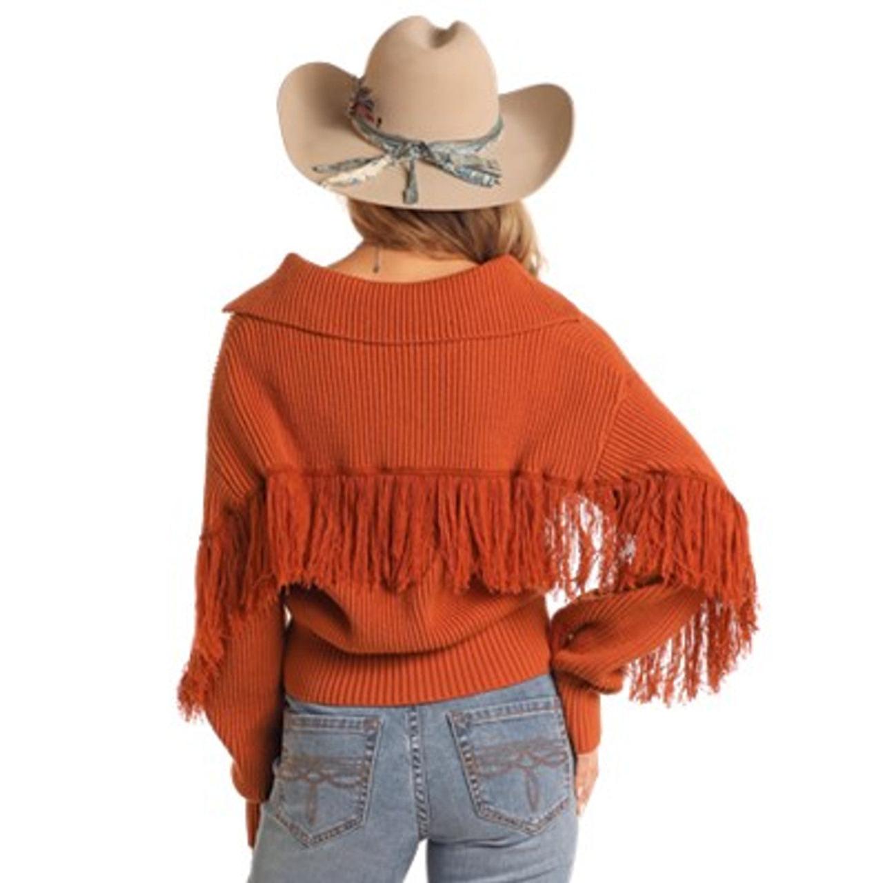 Rock & Roll Women's Sweater with Fringe - Rust