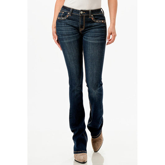 Grace in LA Women's Eagle Embellished Midrise Bootcut Jean- Dark Wash