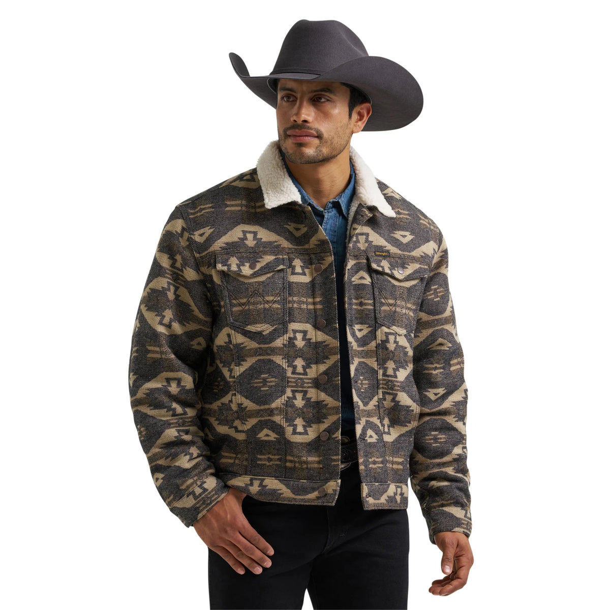 Wrangler Men's Sherpa Lined Jacquard Print Jacket- Elmwood