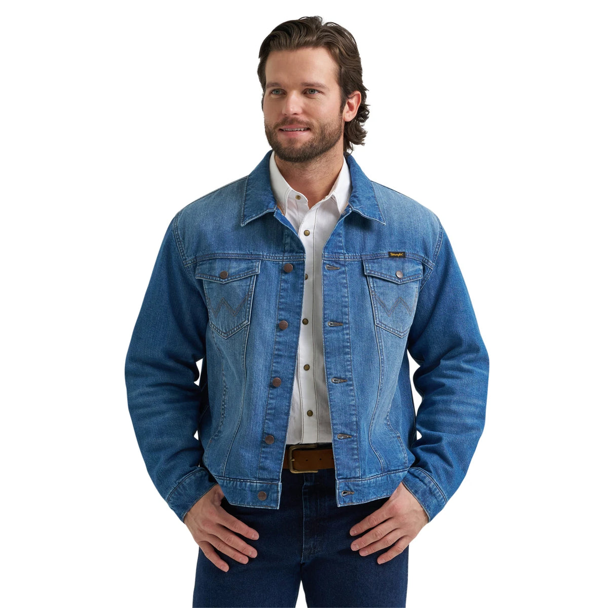 Wrangler Men's Cowboy Cut Flannel Lined Denim Jacket- Blue Indigo