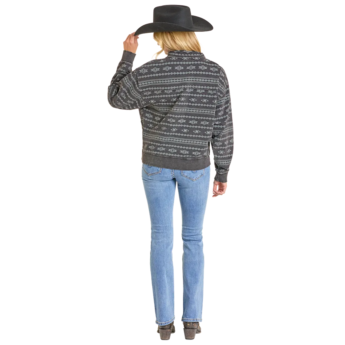 Rock & Roll Women's Aztec Print 1/4 Zip Pullover - Black