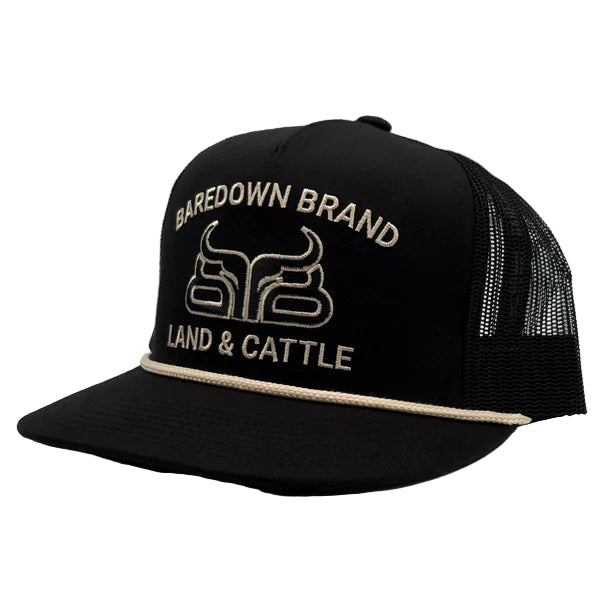 Baredown Brand Pasture Line Flat Brim Cap- Black