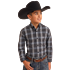 Panhandle Boy's Plaid Print 1 Pocket Long Sleeve Shirt - Black