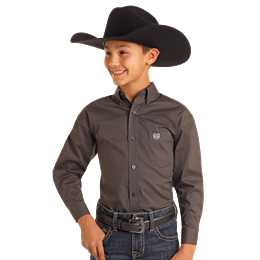 Panhandle Boy's Long Sleeve Western Shirt- Dark Grey