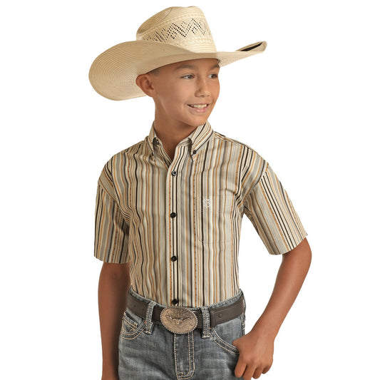 Rock & Roll Boy's Short Sleeve 1 Pocket Shirt - Grey