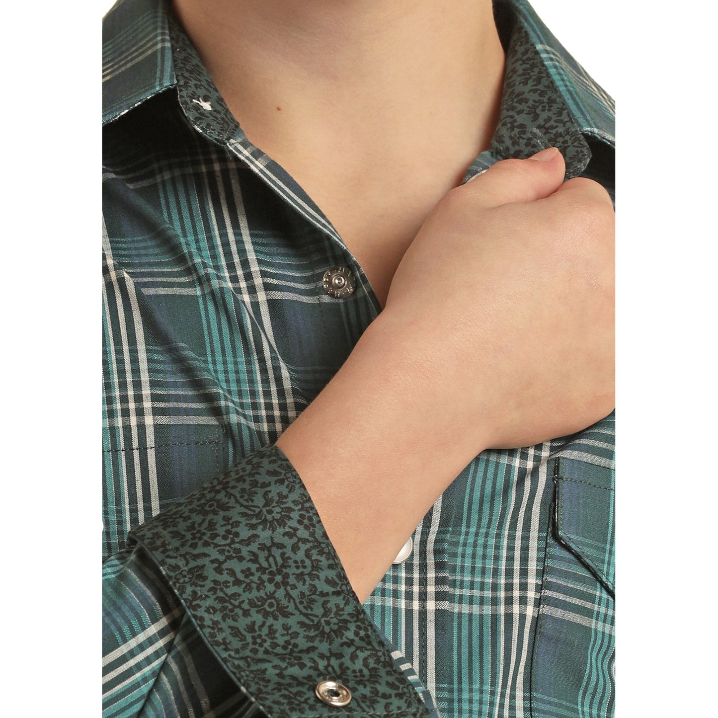 Panhandle Boy's Long Sleeve 2 Pocket Checkered Snap Shirt - Evergreen