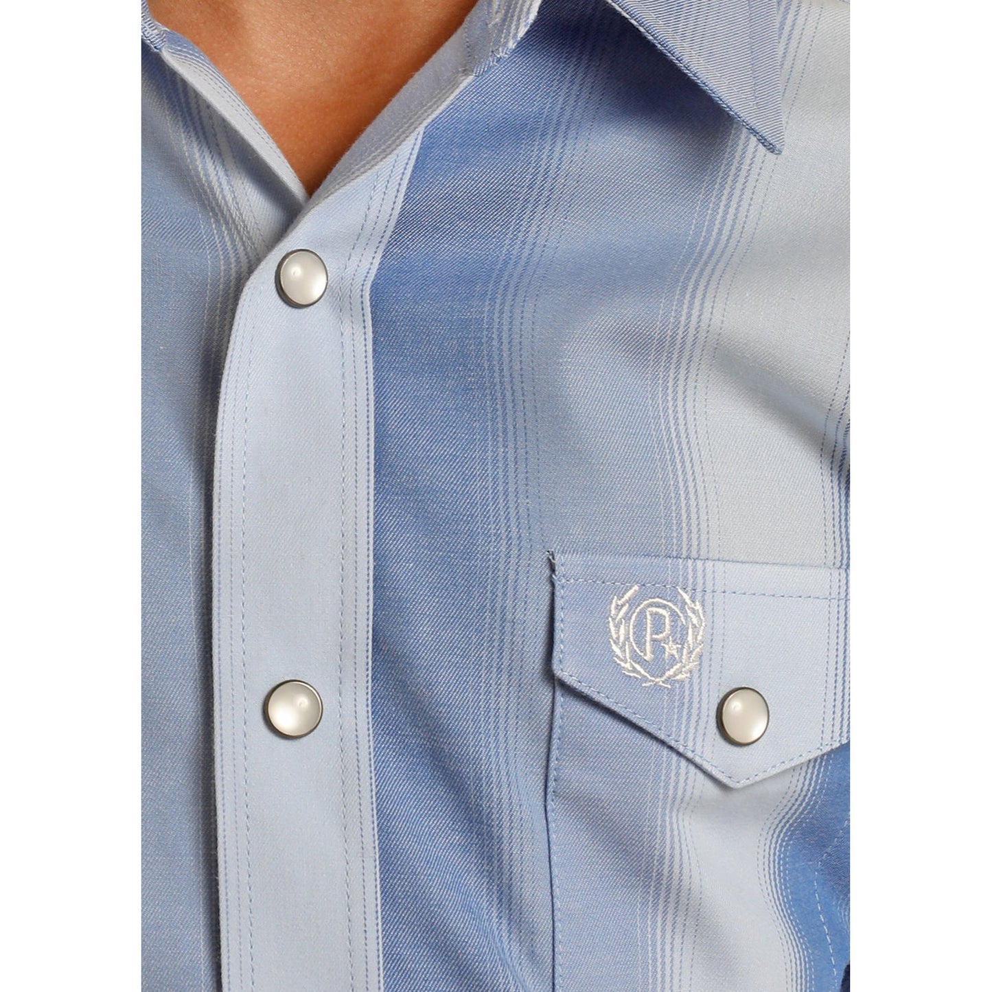 Panhandle Select Boy's Long Sleeve Striped Snap Shirt - Baby Blue