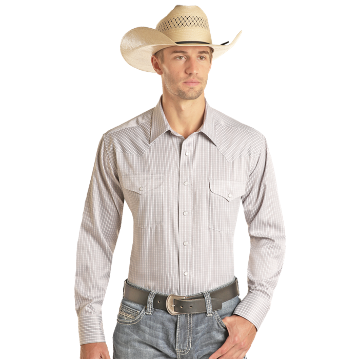 Panhandle Men's LS Satin Dobby Shirt - Grey