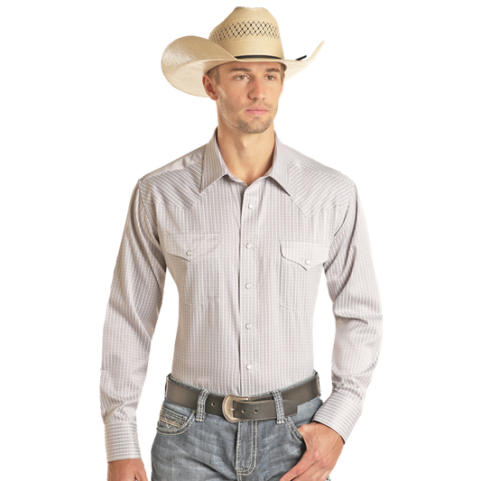Panhandle Men's LS Satin Dobby Shirt - Grey