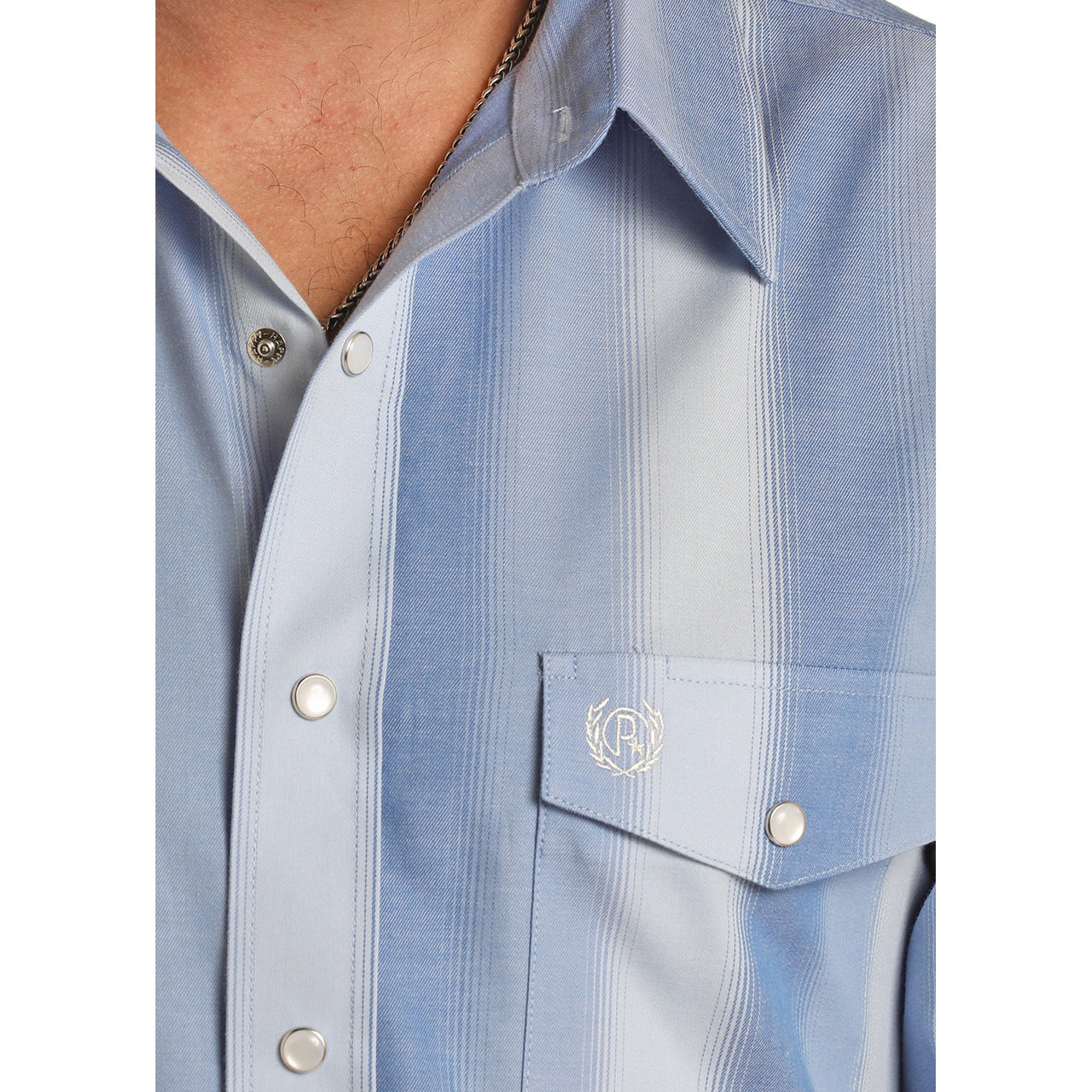 Panhandle Select Men's Long Sleeve 1 Pocket Striped Button Down Shirt - Baby Blue