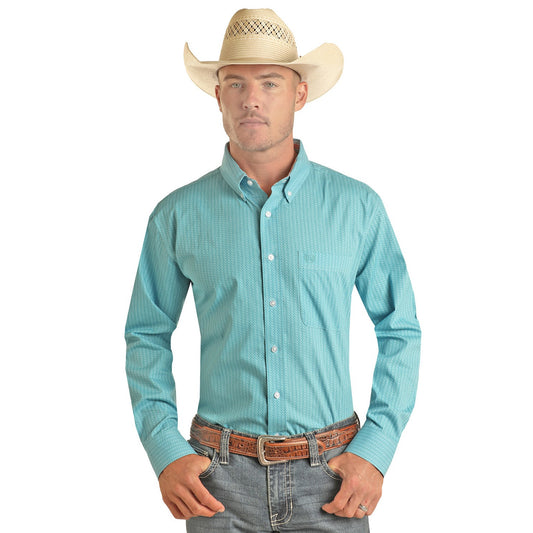 Panhandle Men's Long Sleeve 1 Pocket Button Down Shirt - Turquoise