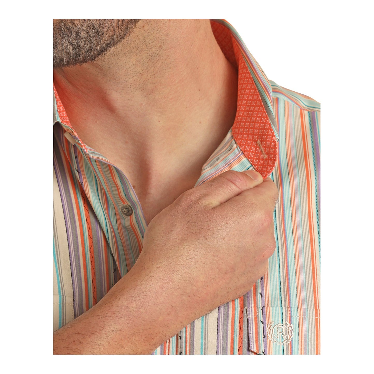 Panhandle Perform Men's Striped Snap Short Sleeve - Coral