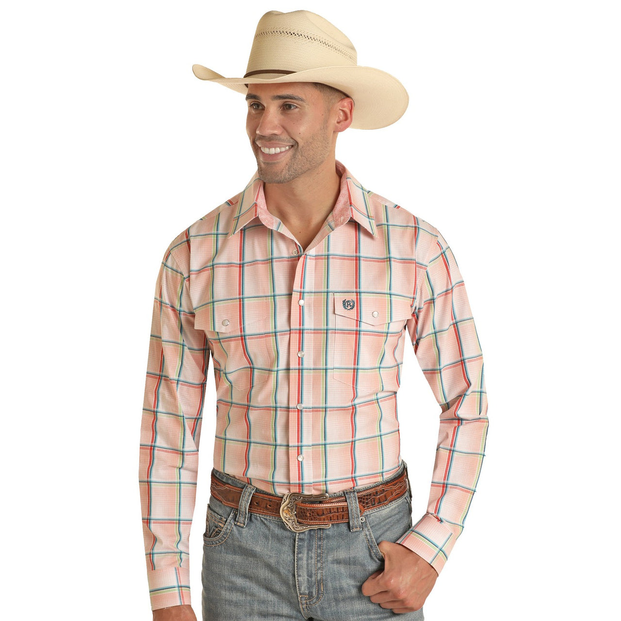 Panhandle Select Men's Long Sleeve 2 Pocket Snap Shirt - Melon