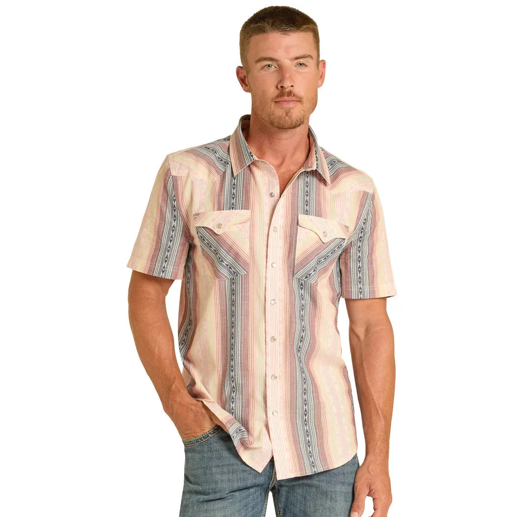 Panhandle Slim Men's Modern Vintage Short Sleeve Stripe Snap Shirt - Multi Colour