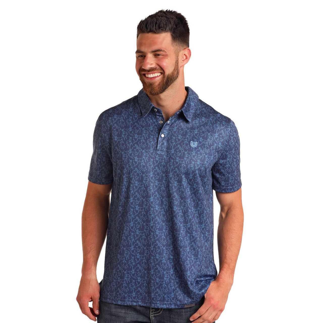 Panhandle Men's Polo Snap Shirt - Blue with Pattern