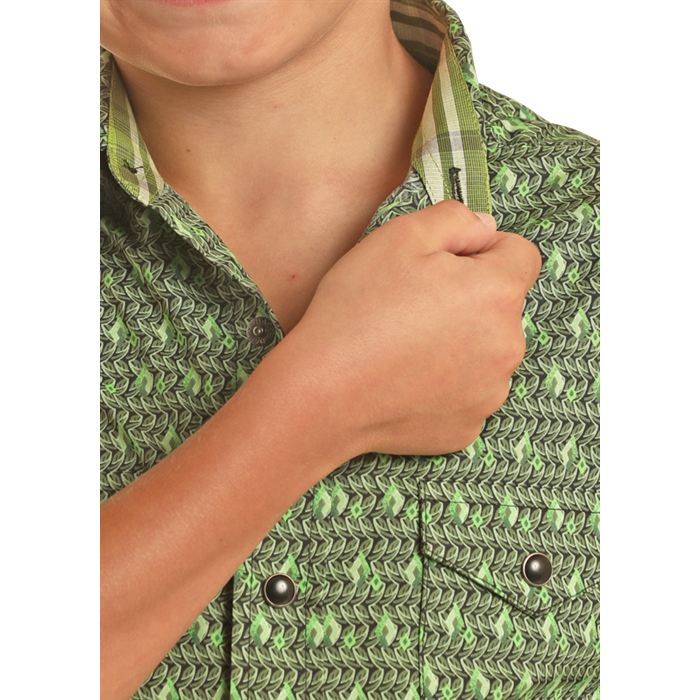 Panhandle Boy's Short Sleeve Geo Snap Shirt - Kelly Green