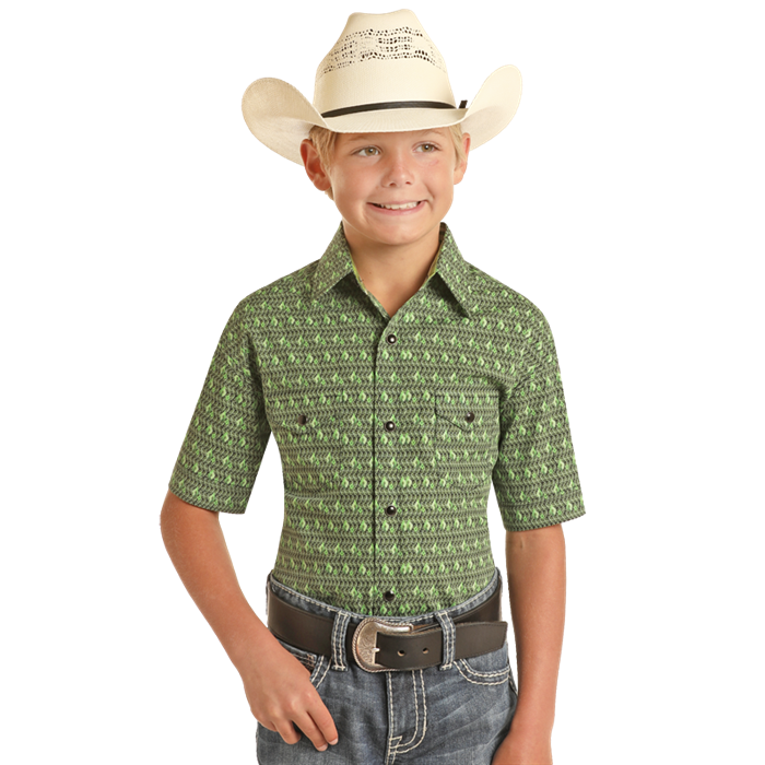 Panhandle Boy's Short Sleeve Geo Snap Shirt - Kelly Green