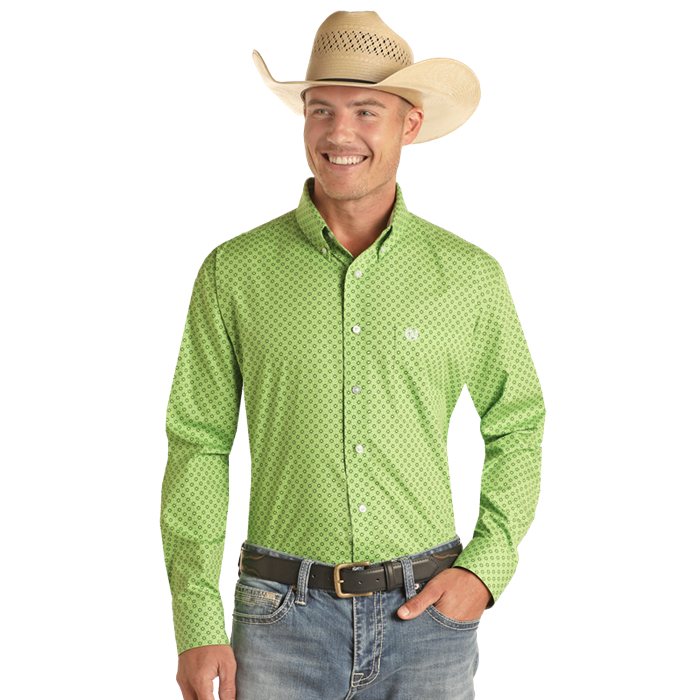 Panhandle Men's LS Geo Button-Down Shirt - Kelly Green