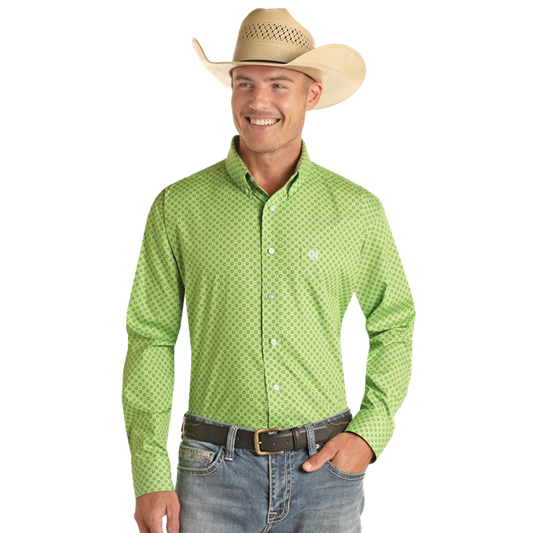 Panhandle Men's LS Geo Button-Down Shirt - Kelly Green