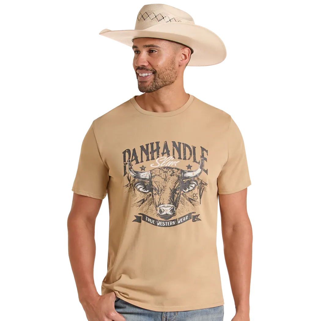 Panhandle Slim Unisex Long Horn Graphic Tee Shirt - Tan
