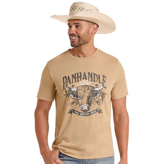 Panhandle Slim Unisex Long Horn Graphic Tee Shirt - Tan