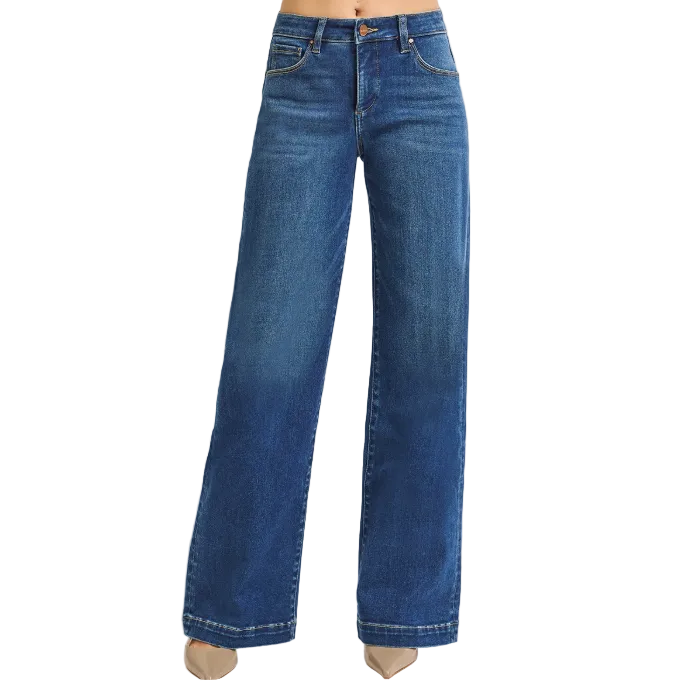 Risen Women's Tummy Control Mid Rise Wide Leg Front Jeans - Dark - Irvine Tack & Western Wear