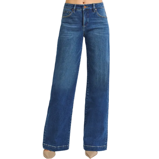 Risen Women's Tummy Control Mid Rise Wide Leg Front Jeans - Dark - Irvine Tack & Western Wear