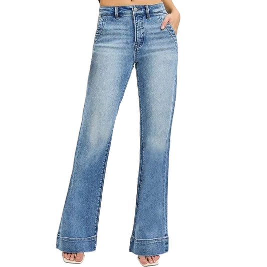 Risen Women's Tummy Control High Rise Wide Flare Jeans - Medium