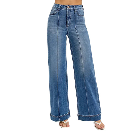Risen Women's Tummy Control High Rise Ankle Wide Front Pintuck Jeans - Medium - Irvine Tack & Western Wear