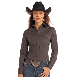 Panhandle Women's Long Sleeve Solid Poplin Snap Shirt-