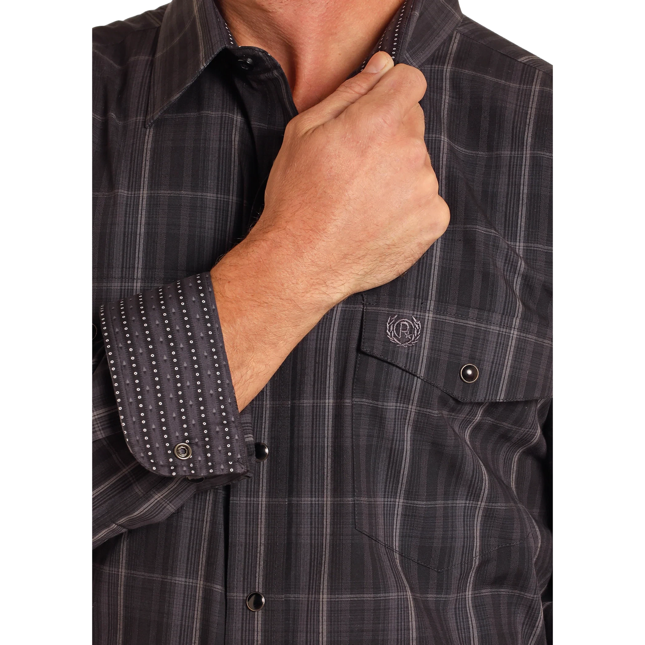 Panhandle Men's Satin Plaid Long Sleeve Shirt - Big & Tall - Charcoal