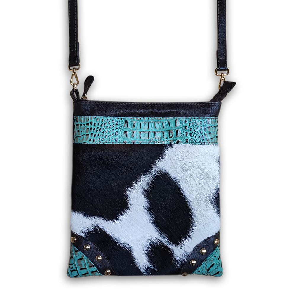 D2W Trading Crossbody Bag- Croc Turquoise