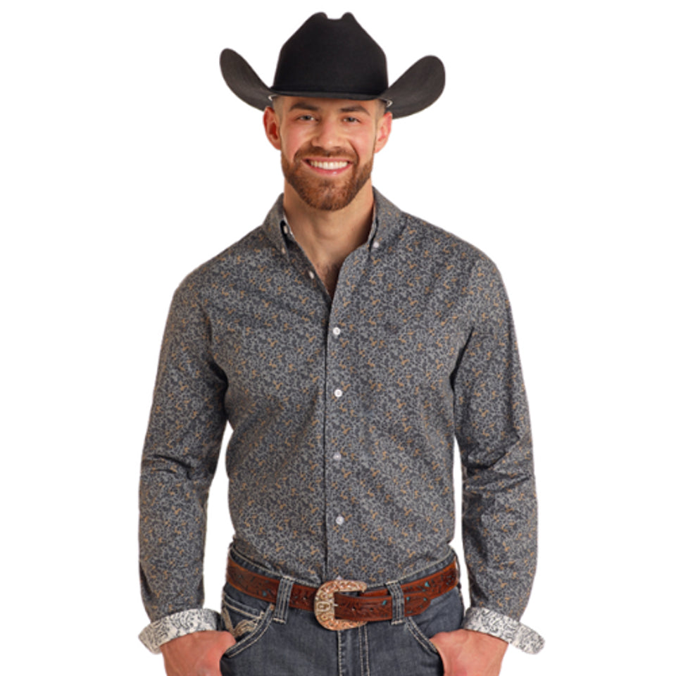 Panhandle Men's Long Sleeve Paisley Shirt- Charcoal