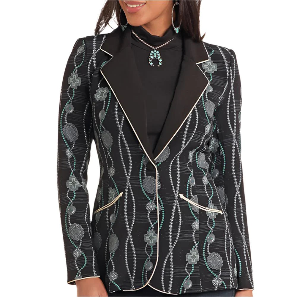 Panhandle Women's All Over Print Blazer - Black