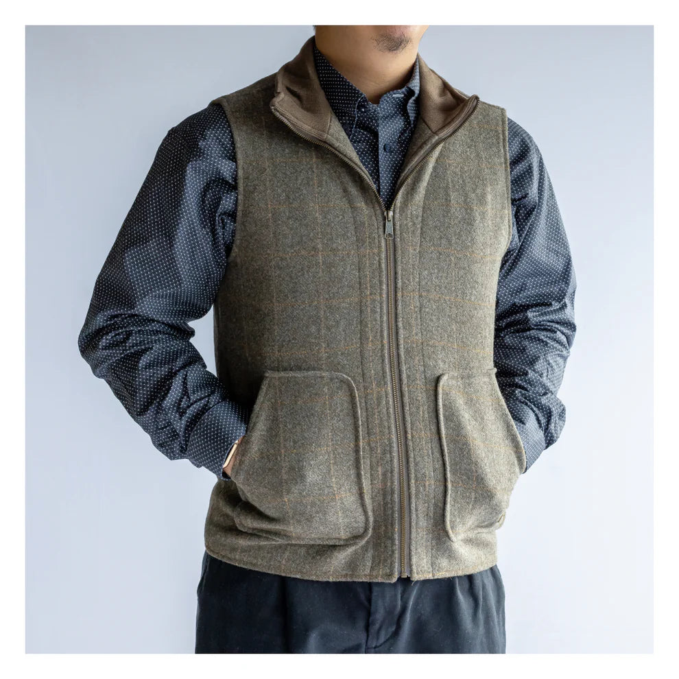 Powder River Men's Plaid Wool Vest- Taupe