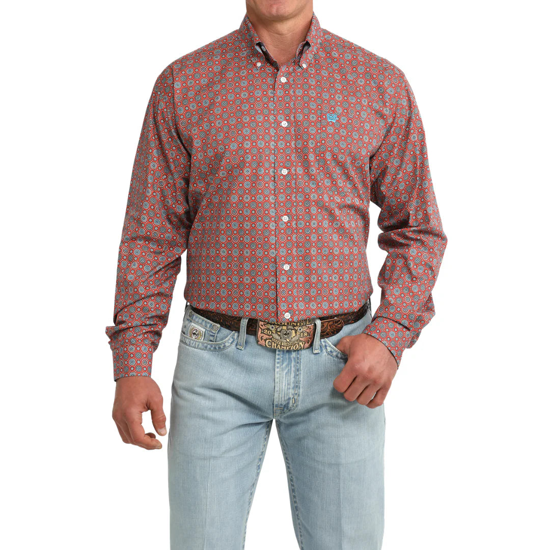 Cinch Men's Long Sleeve Print Shirt- Red