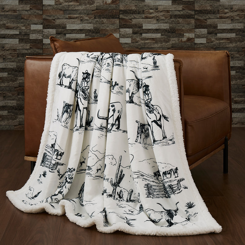 Hiend Accents Ranch Life Western Toile Campfire Sherpa Throw - Black