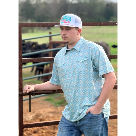 Red Dirt Hat Co. Short Sleeve Polo Shirt - Blue Tribal