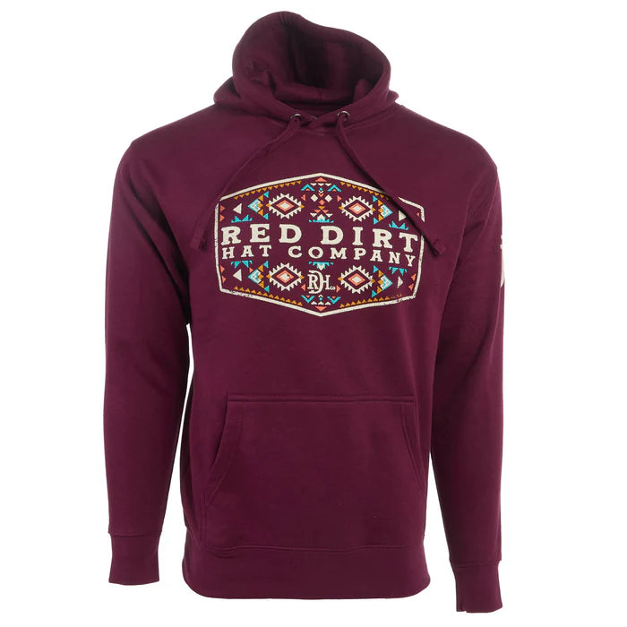 Red Dirt Hat Co. Unisex Cowboy Aztec Hoodie - Cranberry