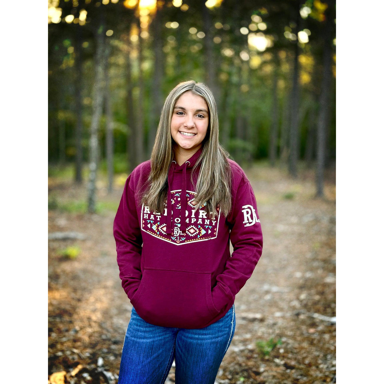 Red Dirt Hat Co. Unisex Cowboy Aztec Hoodie - Cranberry