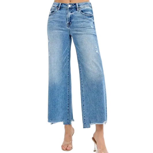 Risen Women's High Rise Crop Wide Jeans - Medium