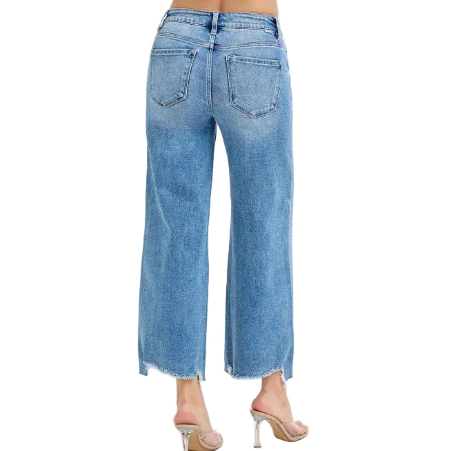 Risen Women's High Rise Crop Wide Jeans - Medium