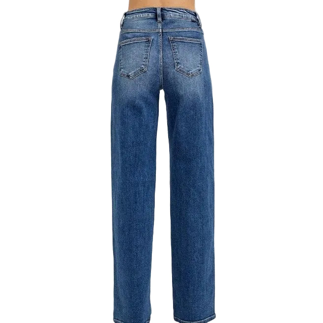 Risen Women's Tummy Control High Rise Wide Baggy Jeans - Dark