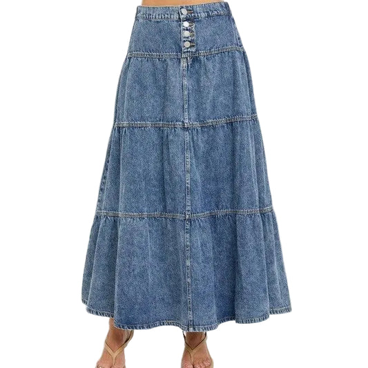 Risen Women's High Rise Ruffle Long Skirt - Medium