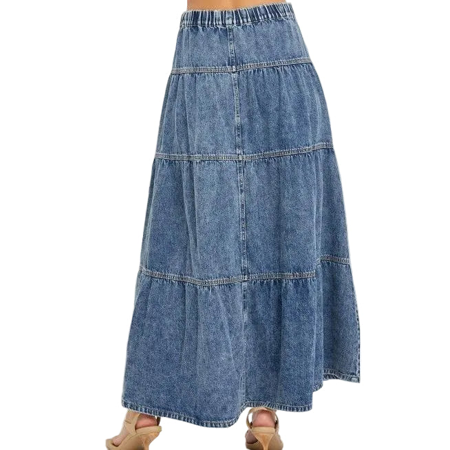 Risen Women's High Rise Ruffle Long Skirt - Medium