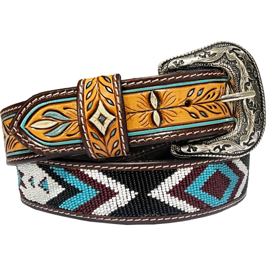 Rugged Earth Unisex Beaded Belt - Tan/Brown