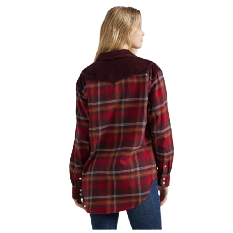 Wrangler Women's Long Sleeve Boyfriend Shirt- Red